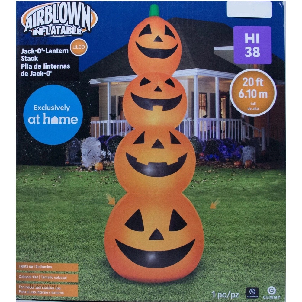 Gemmy Halloween 20 ft Pumpkin Jack O Lantern Stack Airblown Inflatable NIB
